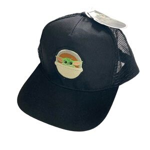 Star Wars Grogu Baby Yoda Black Structured Snapback Mesh Panel Hat